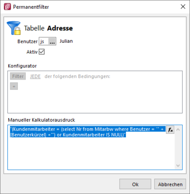 SelectLine Permanentfilter
