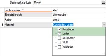 SelectLine Sachmerkmallisten