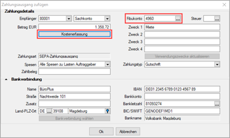 SelectLine Kostenrechnung im Zahlungsverkehr